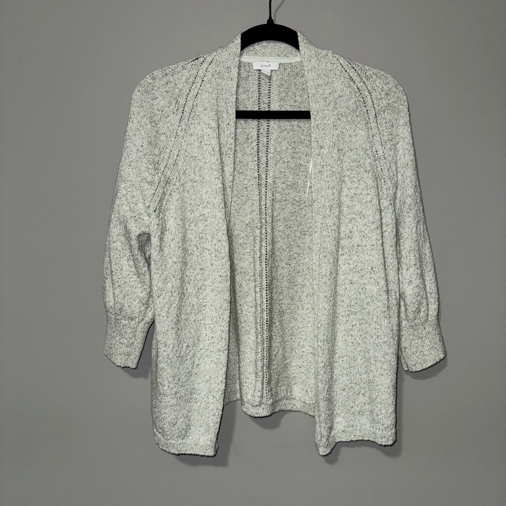 Pure Jill Women's Green Marled Open Front Cardigan Sweater Pointelle Small